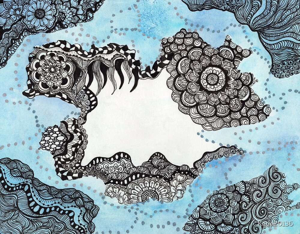 "Abstract Watercolor Zentangle seascape" by Katie Hwang Redbubble