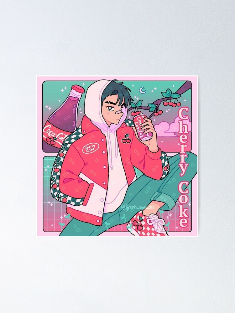 Cherry Coke Aesthetic Anime Boy Poster By Amanzil Redbubble