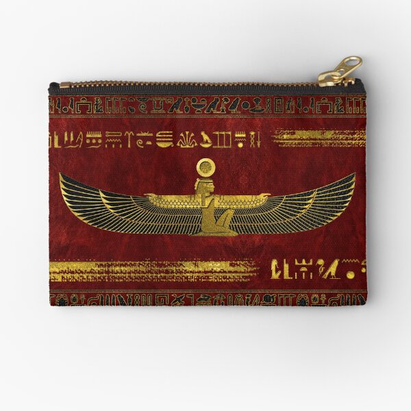 Adorno de dios egipcio dorado sobre cuero rojo Bolsos de mano