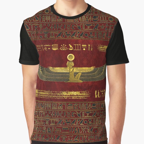 Golden Egyptian God Ornament on red leather Graphic T-Shirt
