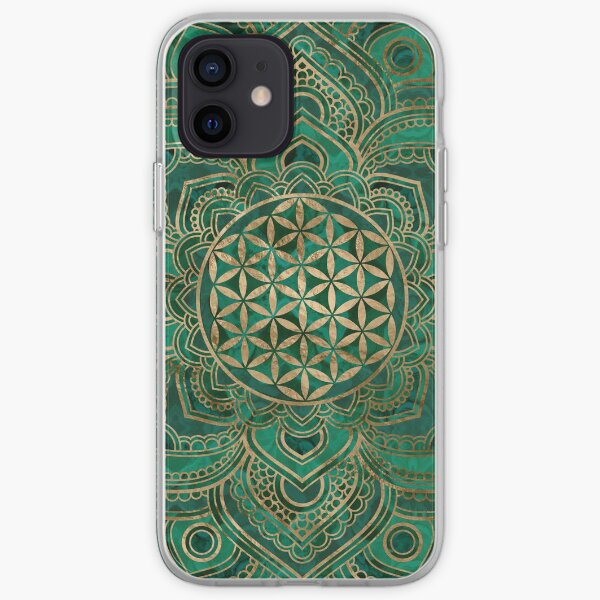 Flower of Life in Lotus - Malachite and gold iPhone Soft Case
