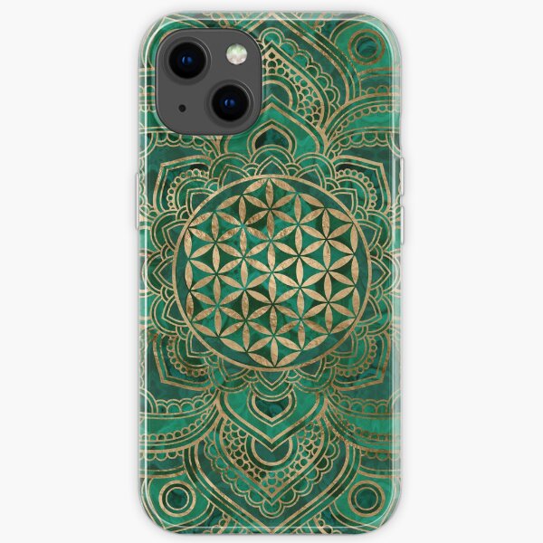 Blume des Lebens in Lotus - Malachit und Gold iPhone Flexible Hülle