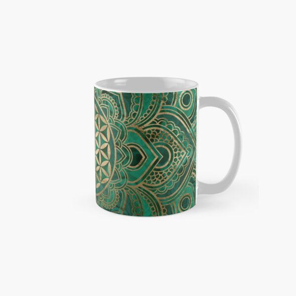 Flower of Life in Lotus - Malachite and gold Classic Mug