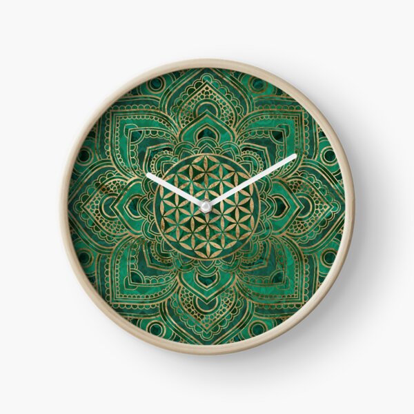 Blume des Lebens in Lotus - Malachit und Gold Uhr