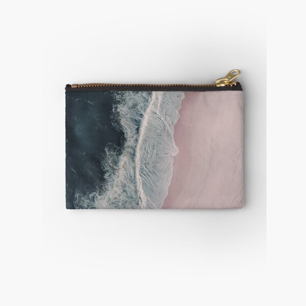 Item preview, Aerial Ocean Beach Print, Pink Sand, Crashing Waves, Dark Blue Sea, Travel Photography designed and sold by Ingrid Beddoes Photography.