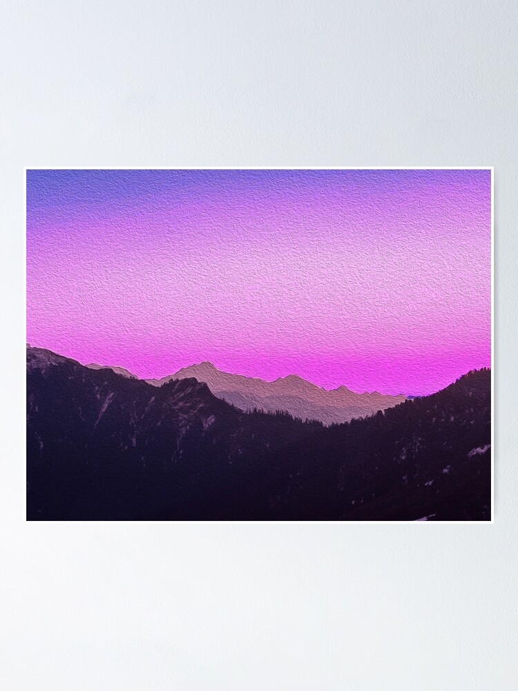 Pink Sky Over The Mountains Oil Painting Poster By Agnieszkaart Redbubble