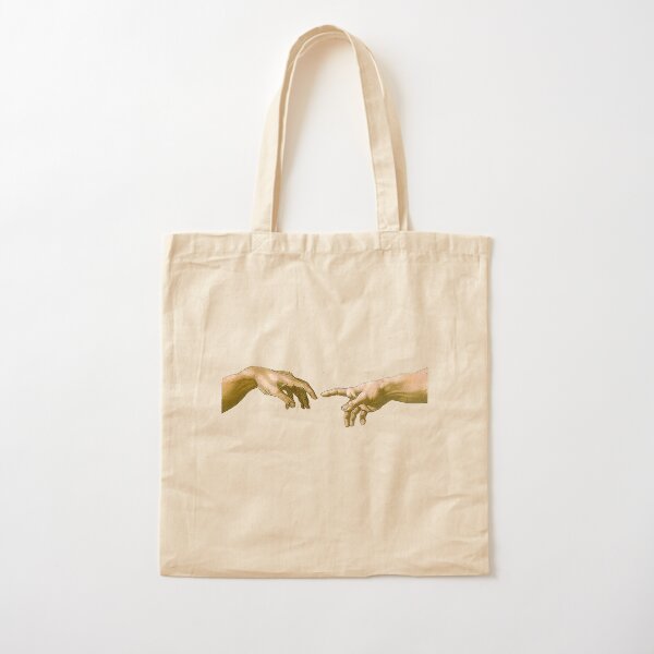 Touch of God, The Creation of Adam, (close up), Michelangelo, 1510, Genesis, Ceiling, Sistine Chapel, Rome, on BLACK. Cotton Tote Bag