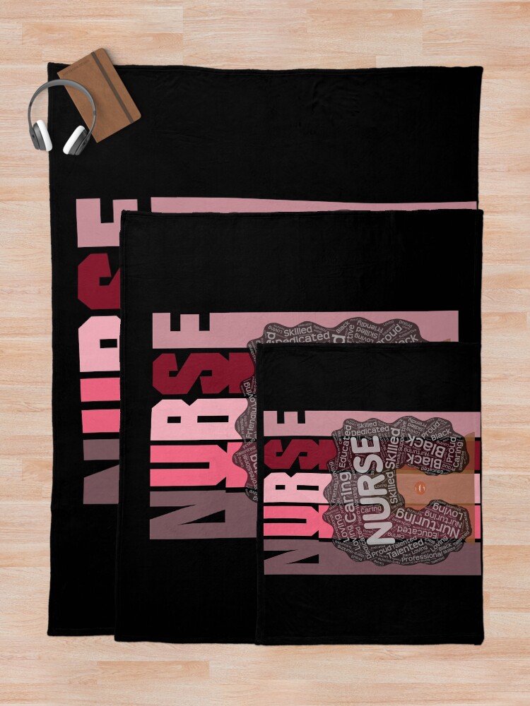 "Black Nurse Words in Afro Art" Throw Blanket for Sale by
