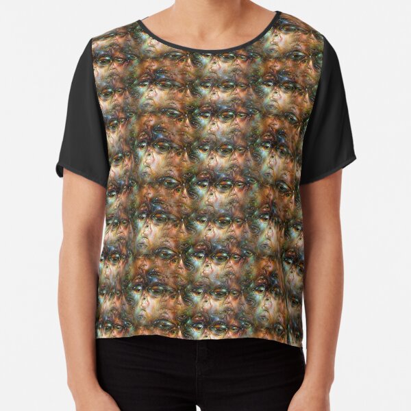 Deep Dream Facial Pattern Chiffon Top