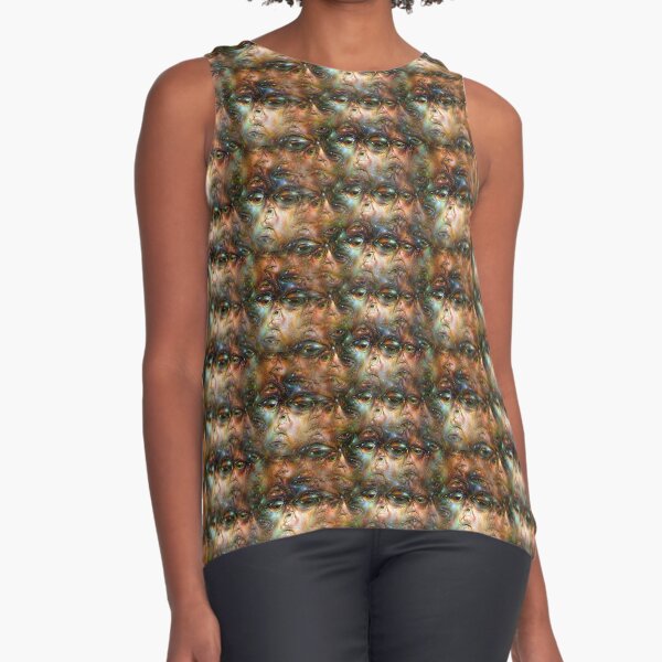 Deep Dream Facial Pattern Sleeveless Top