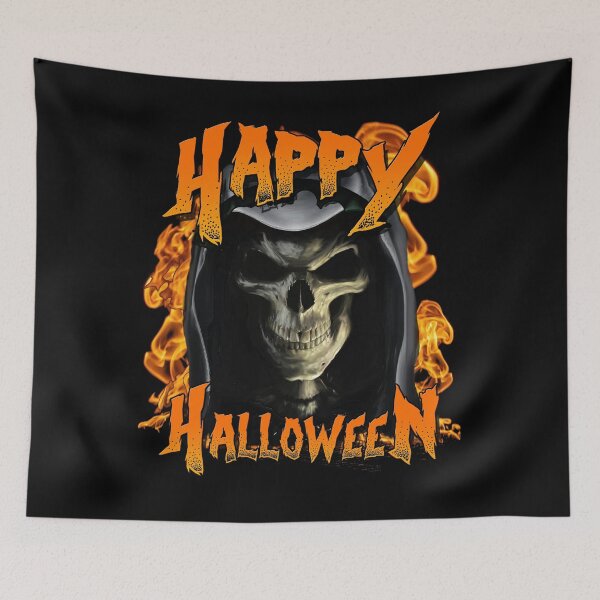 Item preview, Happy Halloween Death Skull Grim Reaper With Flames designed and sold by UniQueensShop.