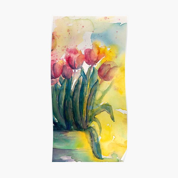 The Sunny Side of the Pot from Tulips by Candlelight Watercolor by CheyAnne Sexton Poster