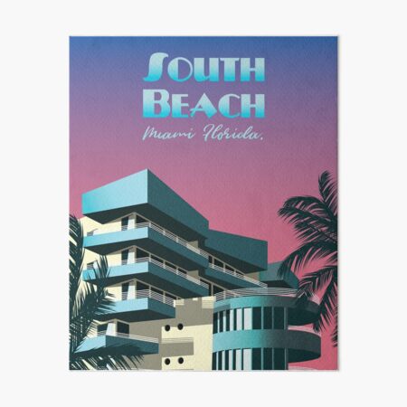Item preview, South Beach, Miami - retro travel poster designed and sold by WeeBirdDesign.