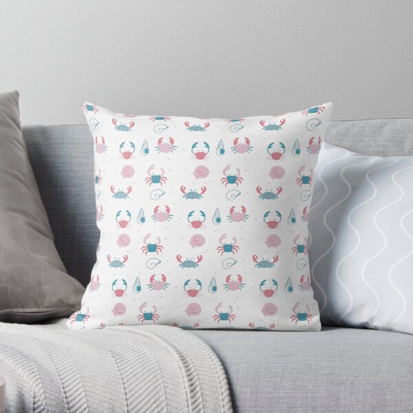 Infinite Pastel Beach of Shells and Crabs Throw Pillow