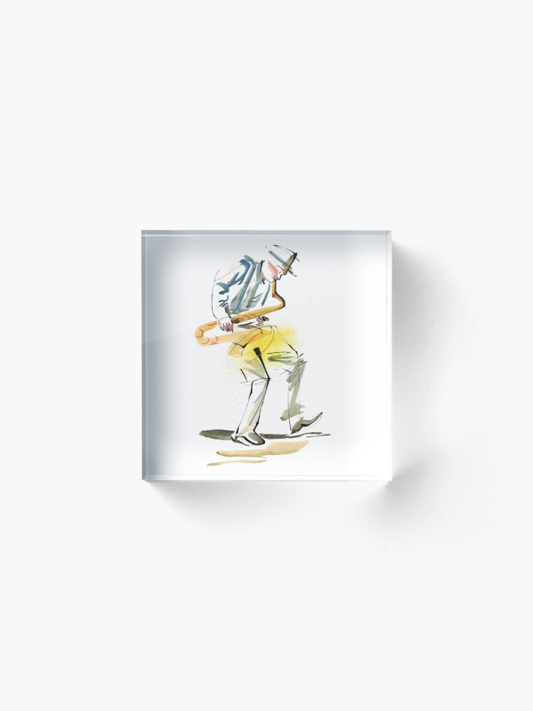 Alternate view of Saxophone Musician art Acrylic Block