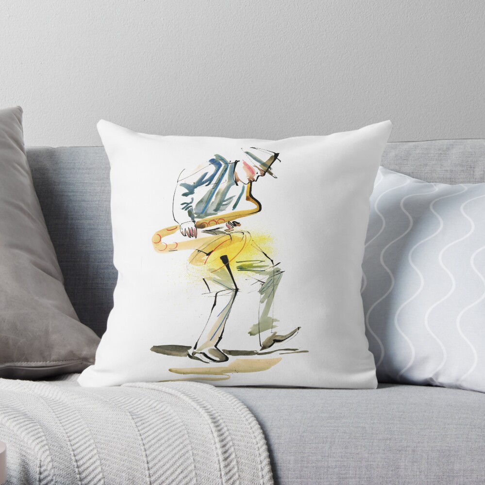 Saxophone Musician art Throw Pillow