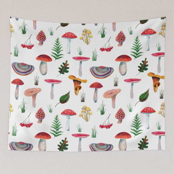 Item preview, Mushrooms, leaves, grass, mountain ash. Drawn with colored pencils. designed and sold by zatmeniee.