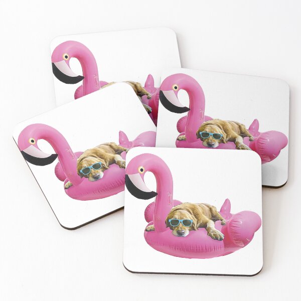 Item preview, Sunglass Dog and Pink Flamingo Floatie designed and sold by dreamdrawer15.