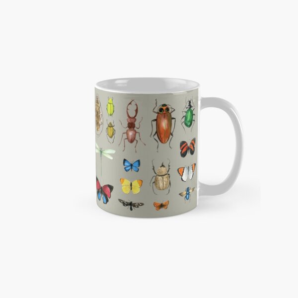 The Usual Suspects - Insects on grey - watercolour bugs pattern by Cecca Designs Classic Mug