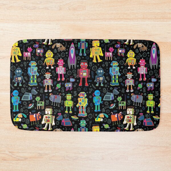 Item preview, Robots in Space - black - fun pattern by Cecca Designs designed and sold by Cecca-Designs.