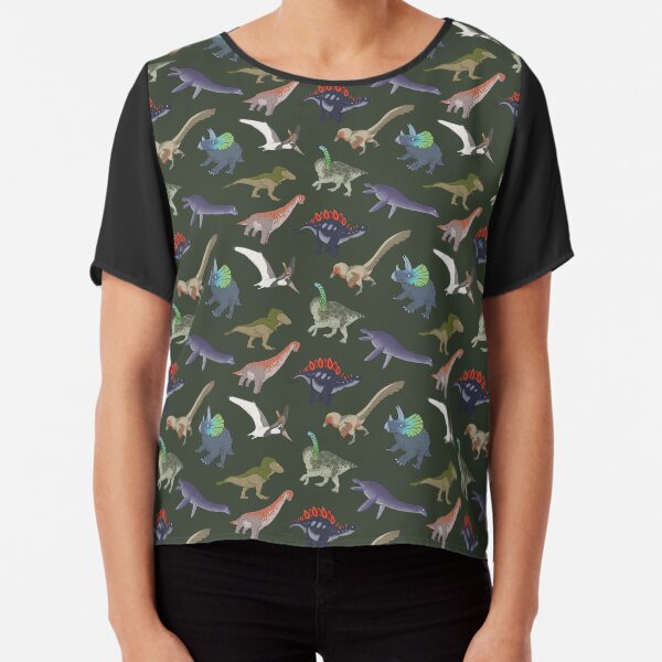 Mesozoic Reptiles Pattern - Forest Chiffon Top