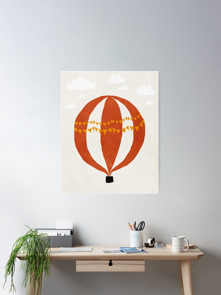 Thumbnail 1 of 3, Poster, Balloon, Adventure, Abstract, Mid century modern kids wall art, Nursery room designed and sold by juliaemelian.