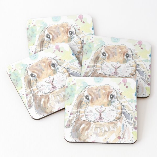 Lop Rabbit Portrait. Coasters (Set of 4)