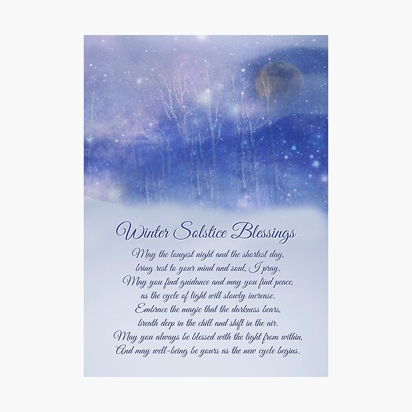 Winter Solstice Blessings, Original Poem With Full Moon, Snow ans Aspens Photographic Print
