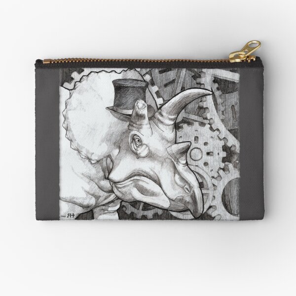 Lord Triceratops - Grey or Gray Zipper Pouch