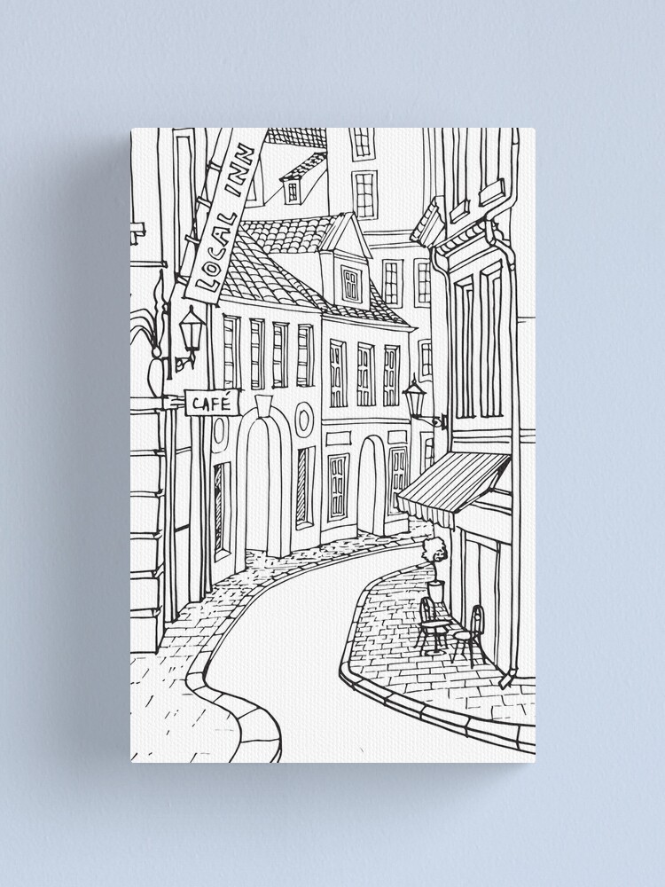 European City Street Drawing Canvas Print By Tandast Redbubble