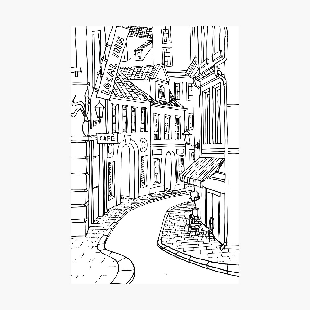European City Street Drawing Poster By Tandast Redbubble