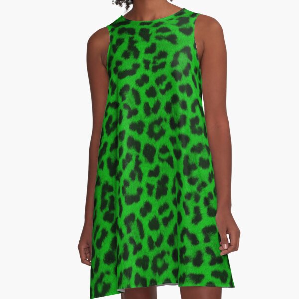 Lime Leopard Print A-Line Dress