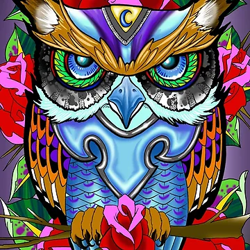 Artwork thumbnail, Blue Owl and Roses by ColorTime
