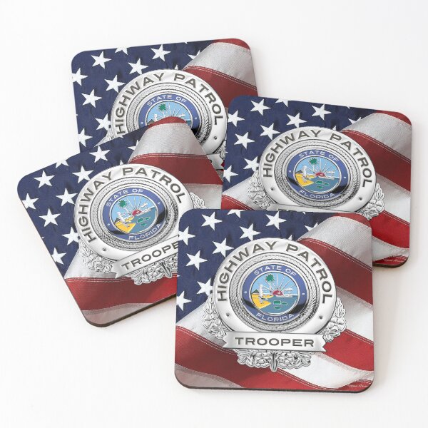 Item preview, Florida Highway Patrol - FHP Trooper Badge over American Flag designed and sold by Serge Averbukh Art Studio.