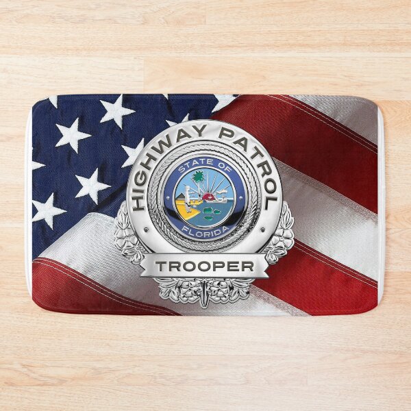 Artikelvorschau, Florida Highway Patrol - FHP Trooper-Abzeichen über amerikanischer Flagge entworfen und verkauft von Serge Averbukh Art Studio.