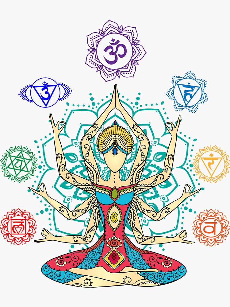 Thumbnail 3 of 3, Sticker, Meditating with the Seven Chakras On Lotus Flower designed and sold by KingersDesigns.