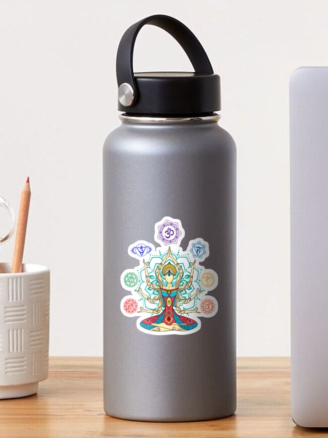 Thumbnail 1 of 3, Sticker, Meditating with the Seven Chakras On Lotus Flower designed and sold by KingersDesigns.