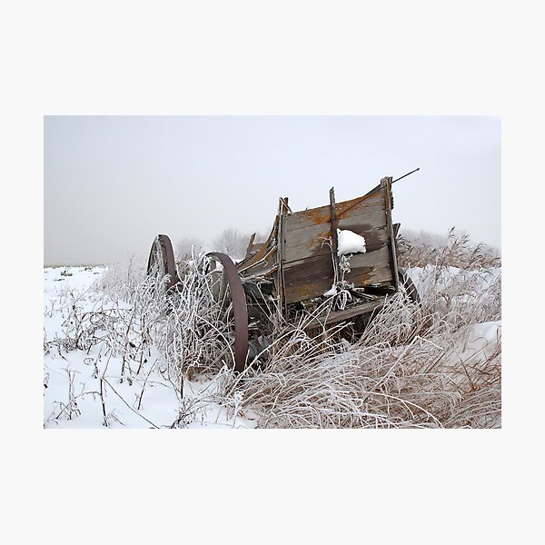 Wagon in Fog and Snow Photographic Print