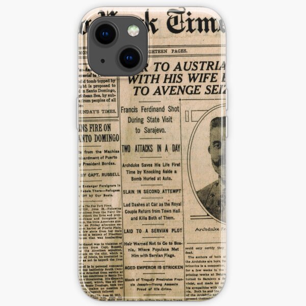 Newspaper article on the assassination of Archduke Franz Ferdinand. Old Newspaper, 28th June 1914, #OldNewspaper #Newspaper iPhone Soft Case