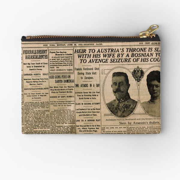 Newspaper article on the assassination of Archduke Franz Ferdinand. Old Newspaper, 28th June 1914, #OldNewspaper #Newspaper Zipper Pouch