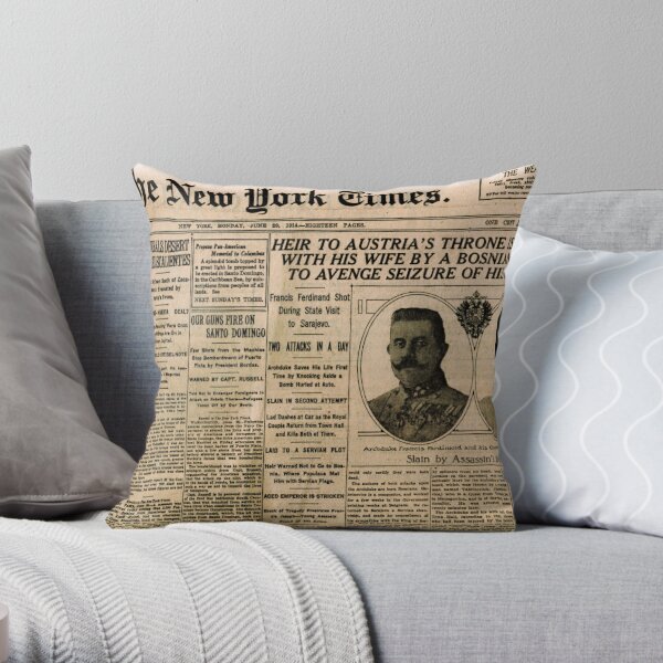 Newspaper article on the assassination of Archduke Franz Ferdinand. Old Newspaper, 28th June 1914, #OldNewspaper #Newspaper Throw Pillow