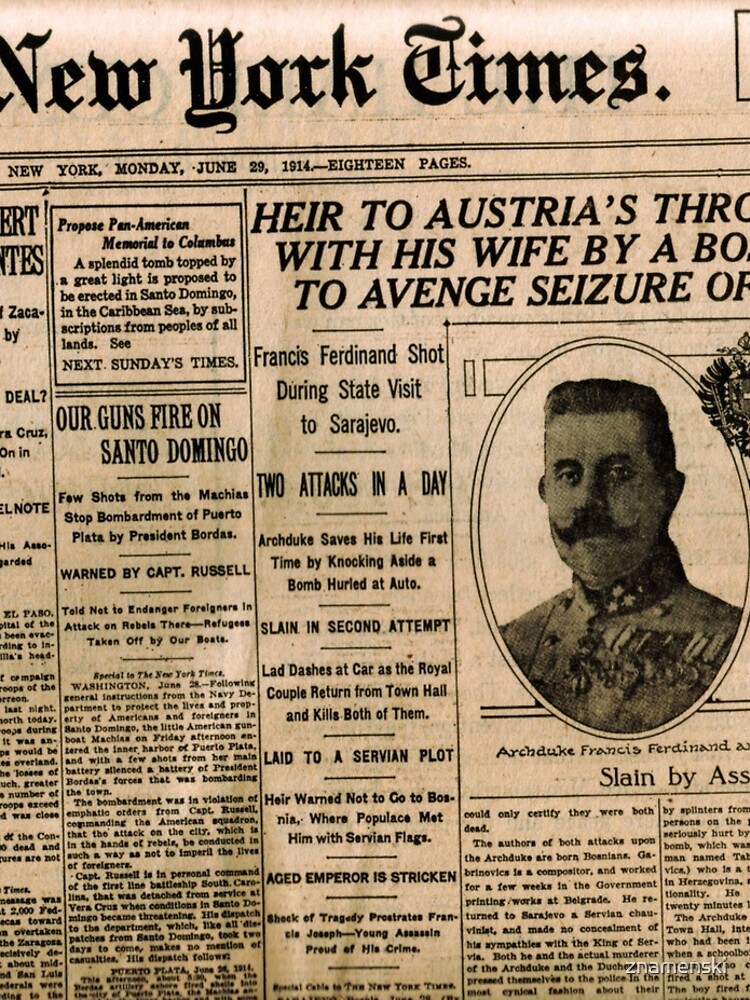 Newspaper article on the assassination of Archduke Franz Ferdinand. Old Newspaper, 28th June 1914, #OldNewspaper #Newspaper by znamenski