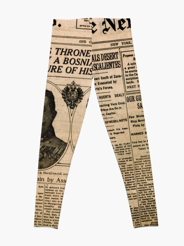 Alternate view of Newspaper article on the assassination of Archduke Franz Ferdinand. Old Newspaper, 28th June 1914, #OldNewspaper #Newspaper Leggings