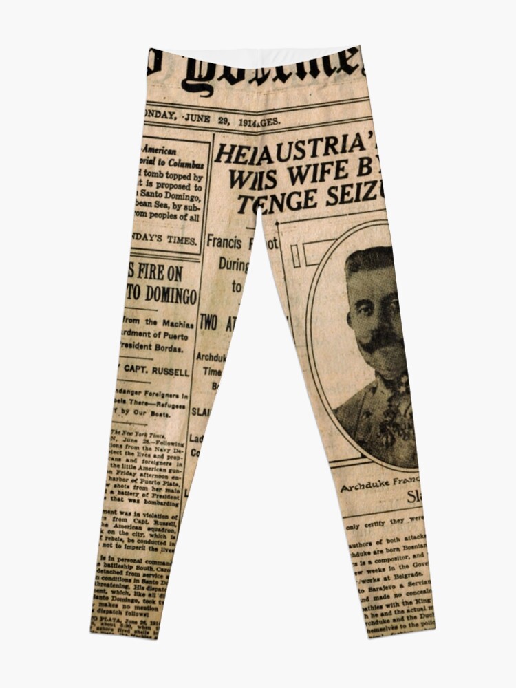 Alternate view of Newspaper article on the assassination of Archduke Franz Ferdinand. Old Newspaper, 28th June 1914, #OldNewspaper #Newspaper Leggings