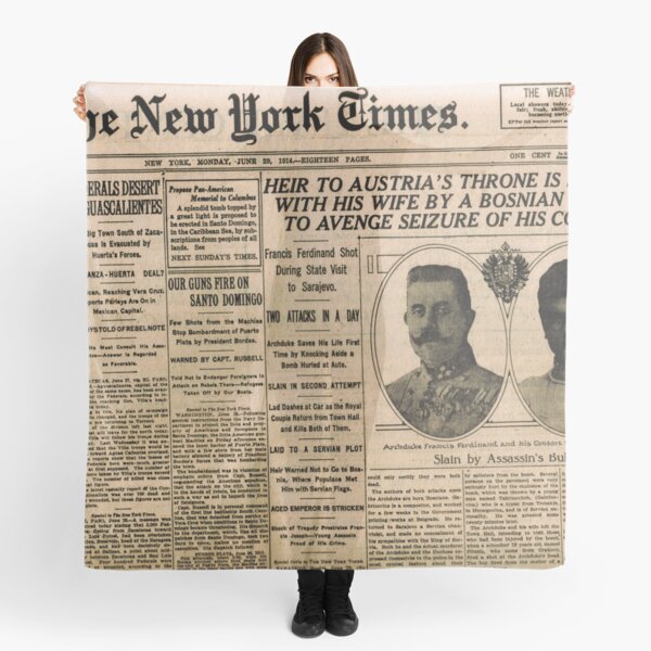 Newspaper article on the assassination of Archduke Franz Ferdinand. Old Newspaper, 28th June 1914, #OldNewspaper #Newspaper Scarf