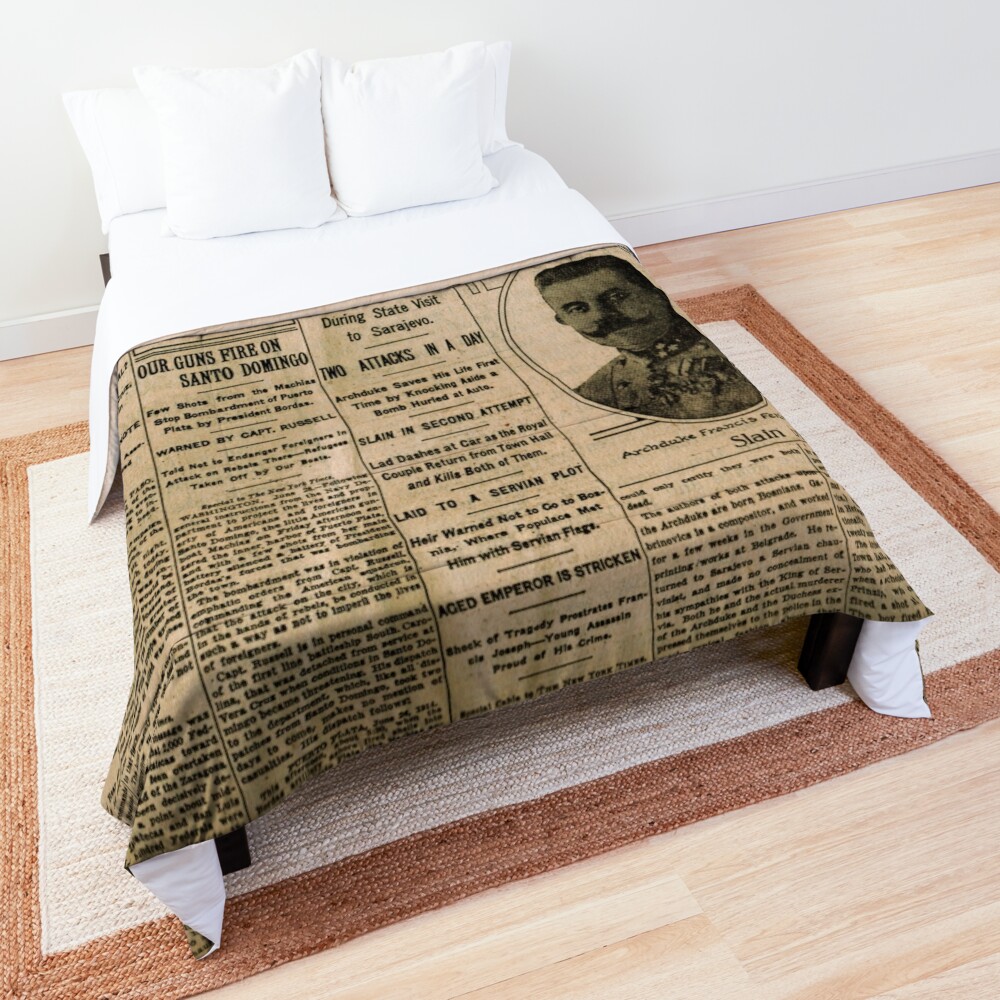 Old Newspaper, ur,comforter_top_king,square,1000x1000