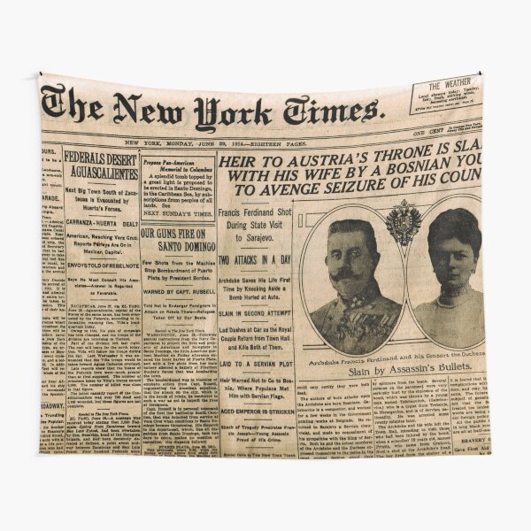 Newspaper article on the assassination of Archduke Franz Ferdinand. Old Newspaper, 28th June 1914, #OldNewspaper #Newspaper Tapestry