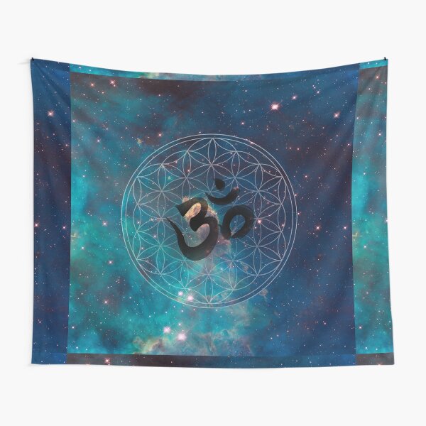 Om in Flower of Life Sacred Geometry Tapestry