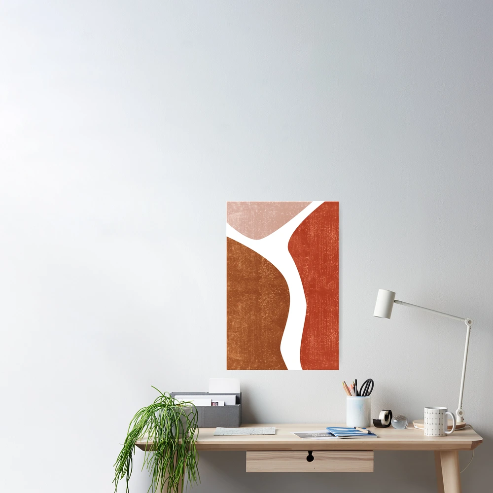 Printed and Shipped Navy Blue Terracotta Burnt Orange Beige Poster