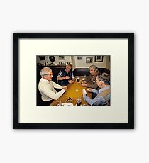 Game of dominoes in English pub, 1985 Framed Print